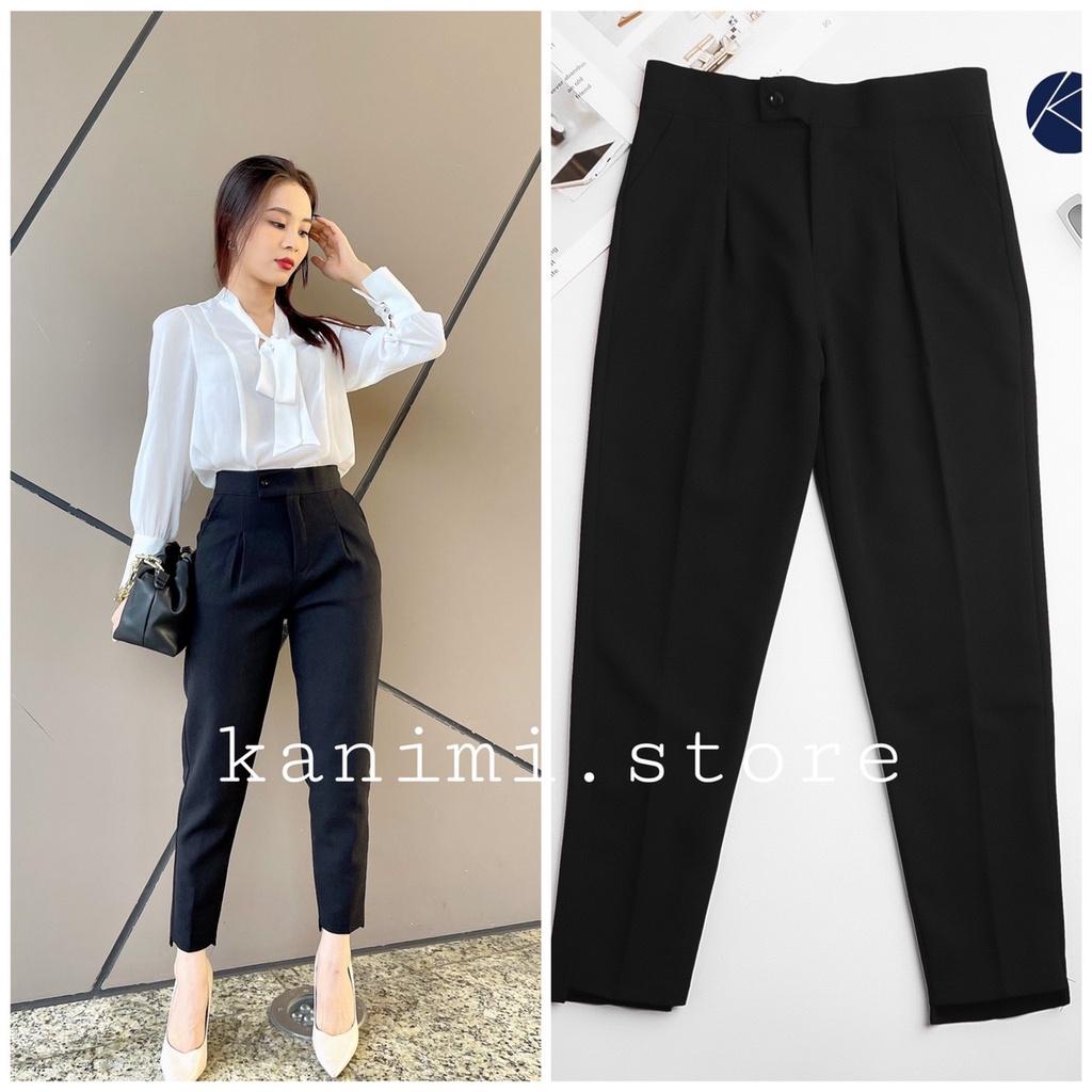 Quần baggy công sở nữ cạp cao cúc lệch siêu tôn dáng Kanimi