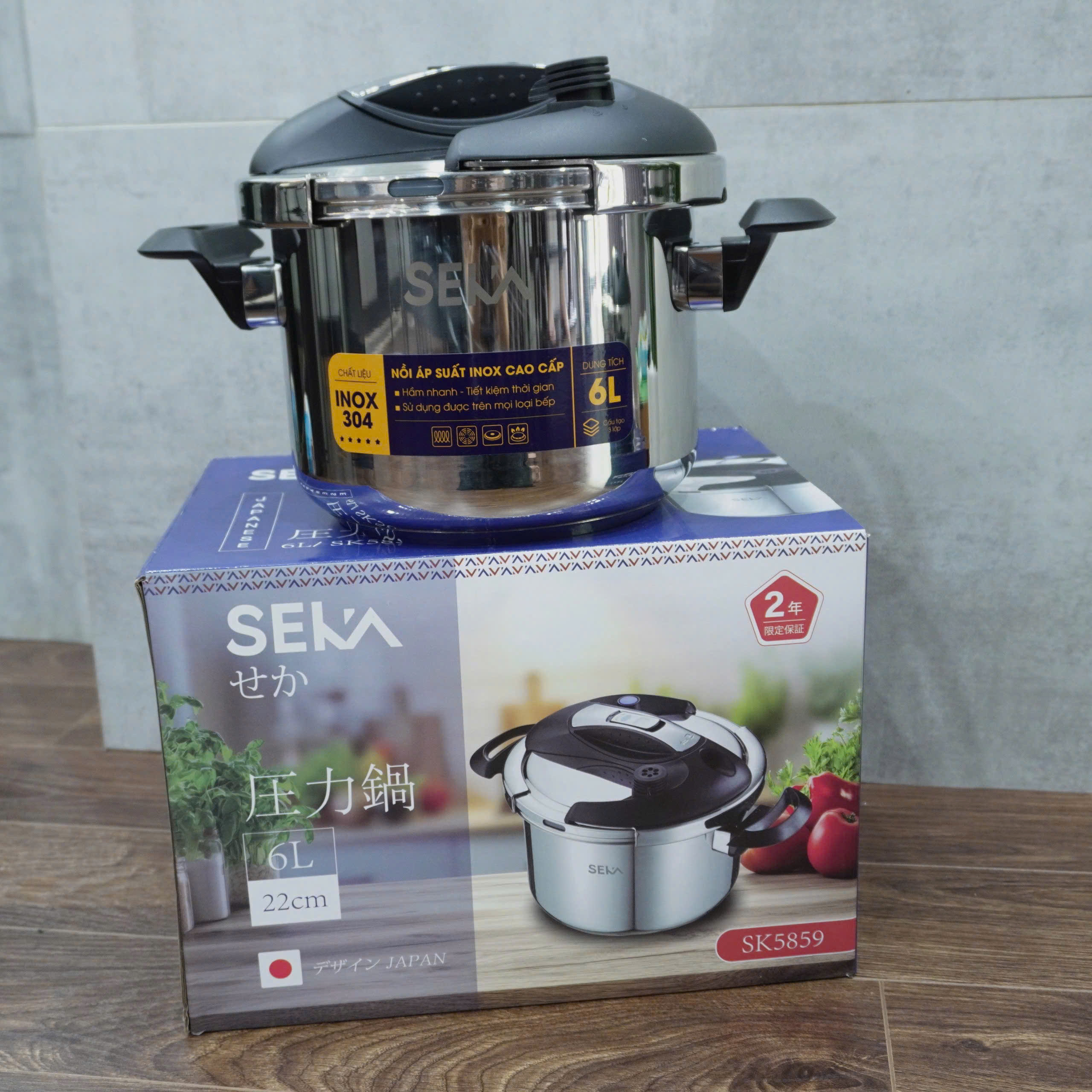 Nồi áp suất từ Seka SK5859 inox 304 dung tích 4L và 6L tặng kèm vung kính, Dùng được mọi loại bếp