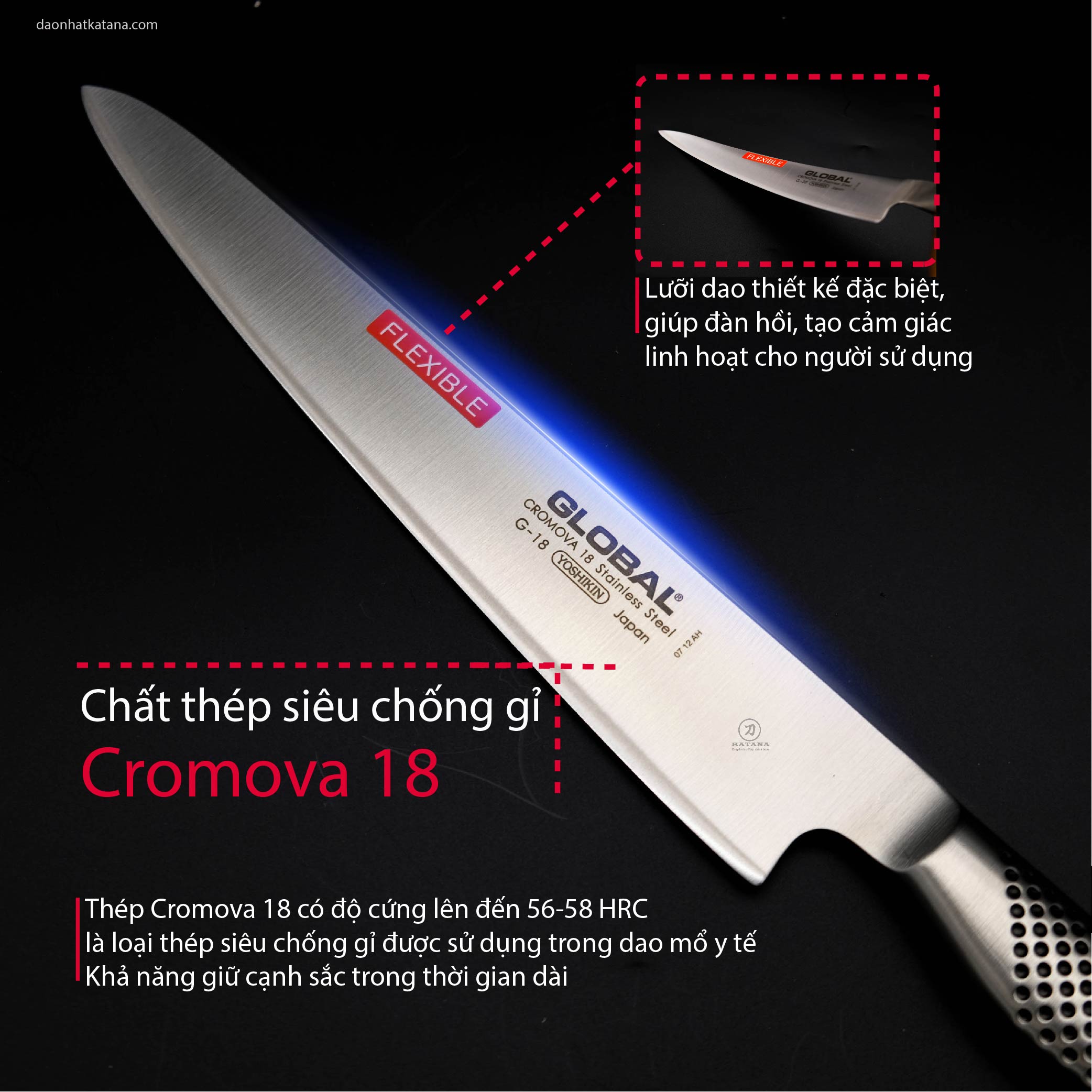 Dao bếp Nhật cao cấp Global G18 Filleting Knife - Dao phi lê (240mm)- Dao bếp Nhật chính hãng