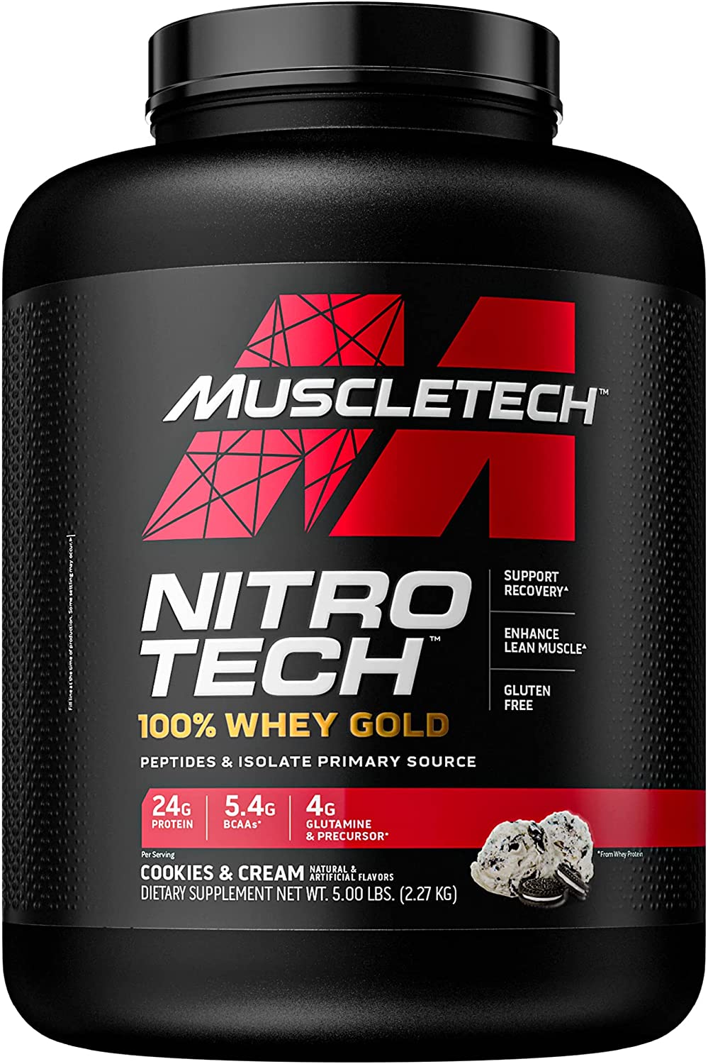 MuscleTech Nitro-Tech Whey Gold 5.5Lbs (76Liều) Whey Isolate Tăng Cơ Giảm Mỡ, 24g Protein, 5.5g BCAA