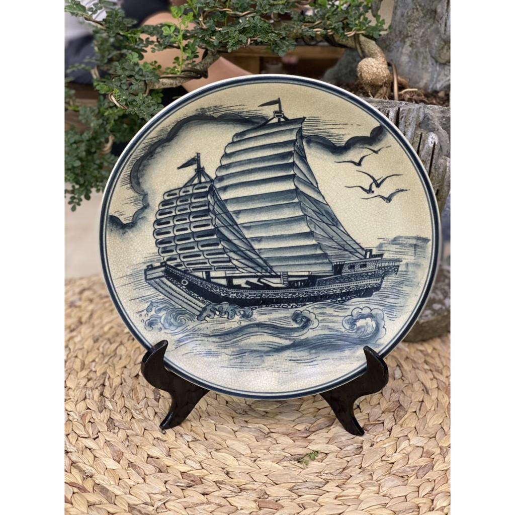 Đĩa cảnh Đĩa trang trí hoa văn để bàn men rạn cổ Bát Tràng 35cm