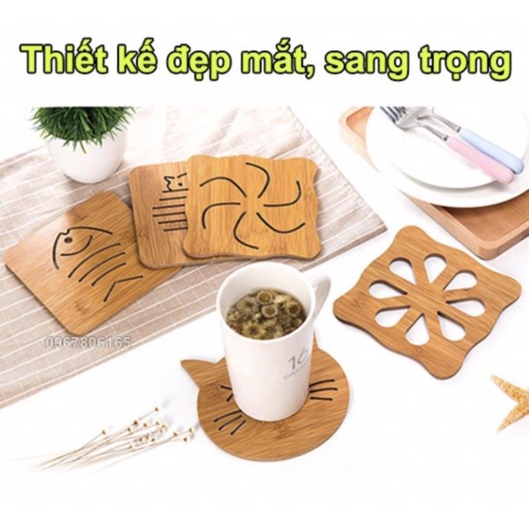 Set 2 miếng lót nồi bằng gỗ tre hình ngộ nghĩnh / Set 2 tấm lót nồi gỗ tre hình ngỗ nghịch BP