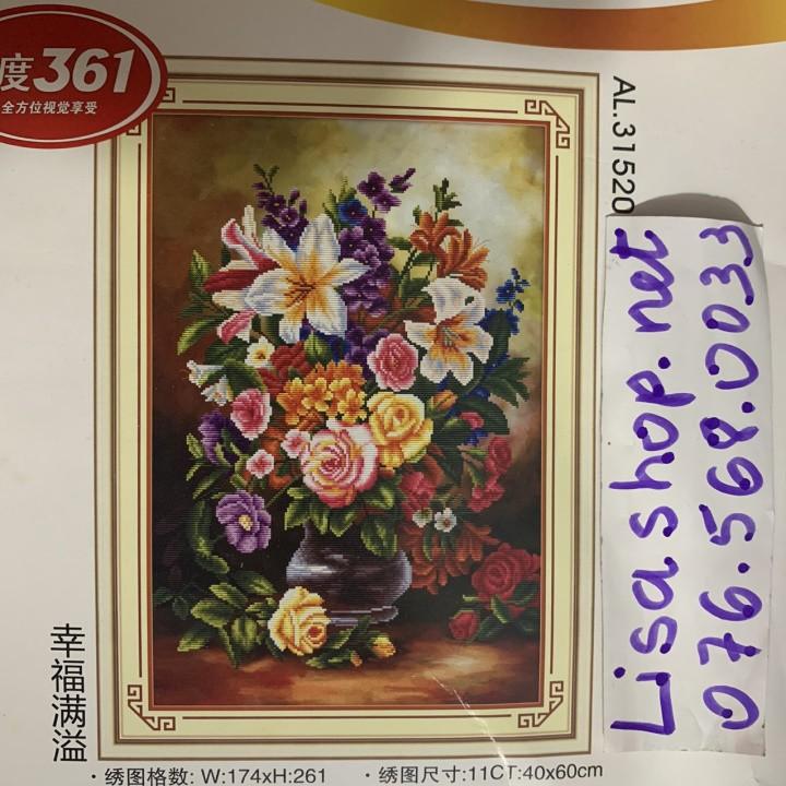 Tranh thêu BÌNH HOA 40x60cm chưa thêu 31520