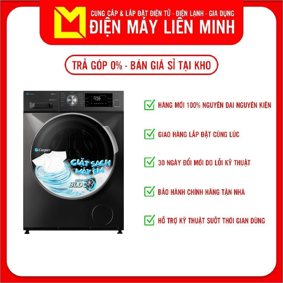 Máy giặt Casper Inverter 8.5 kg WF-85I140BGB - Hàng chính hãng [Giao hàng toàn quốc]