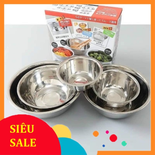 Combo 5 Thau Bằng Inox 304 Cao Cấp, Kích Thước Khác Nhau.