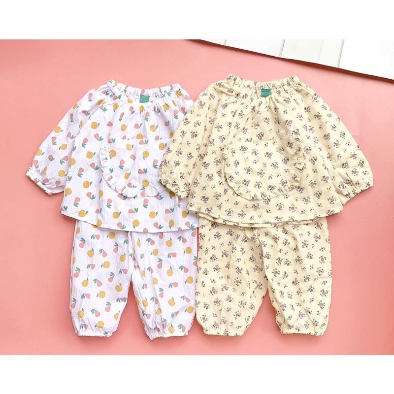 Bộ Quần Áo Dài Tay Bé Gái O.P Kids Chất Liệu Thô Đũi Hoạ Tiết Dễ Thương