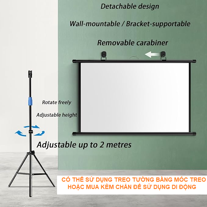Màn chiếu treo tường/ Di động dạng Lite Prima - Apollo - nhẹ gọn mang đi, dễ lắp đặt bằng móc treo. Kích thước 60 inch, 72 inch, 80 inch và 100 inch tỉ lệ 16:9 và 4:3 - Hàng nhập khẩu
