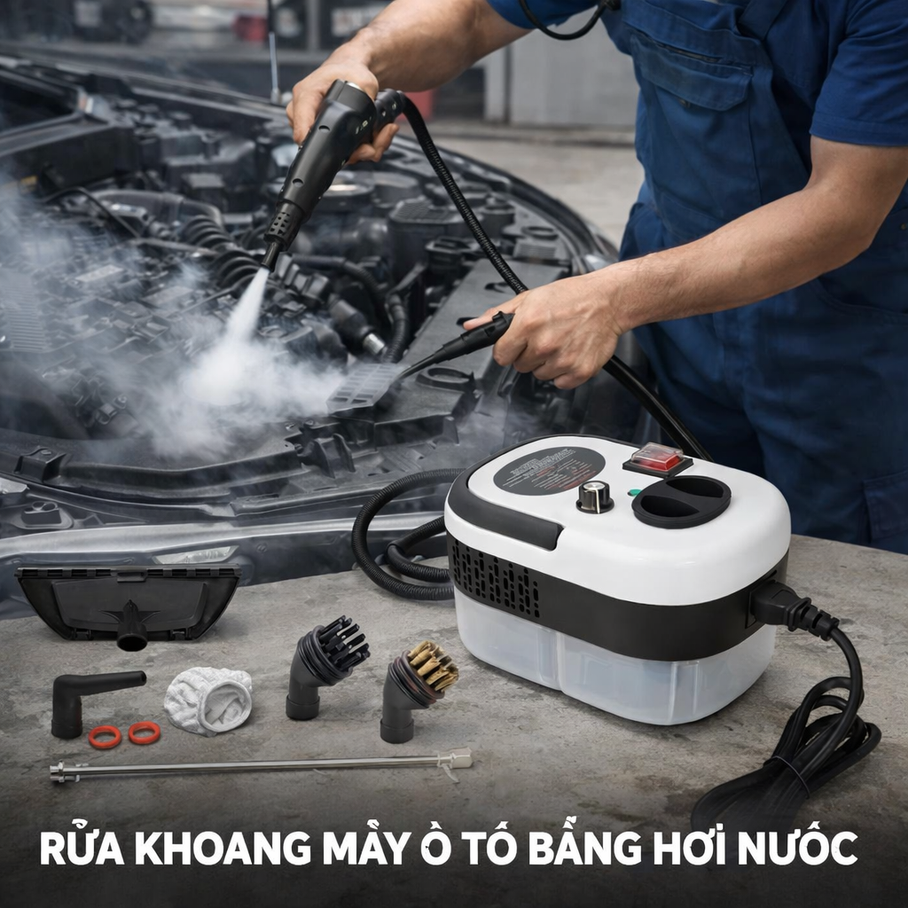 Máy Làm Sạch Hơi Nước Cao Cấp – Rửa Khoang Máy Ô Tô, Kính, Bếp, Nội Thất Siêu Sạch