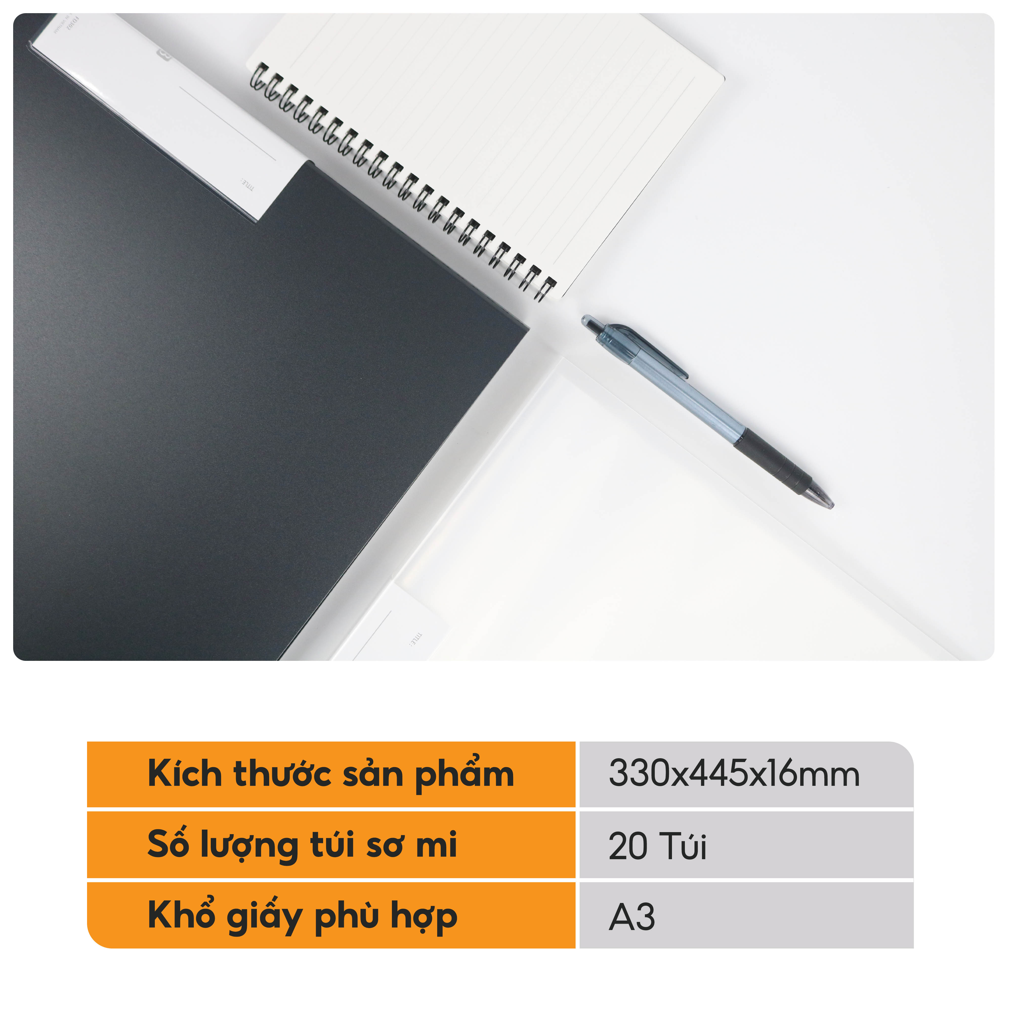 Bìa Lá A3 Clear Book AO+, Bìa PP/ 20 Lá Đựng Tài Liệu, Tranh Vẽ