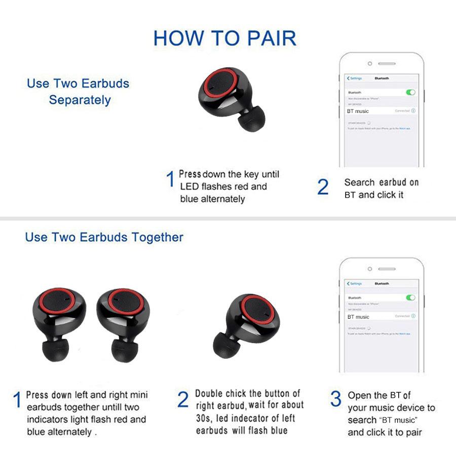 Y50 True Wireless BT5.0 Headphones Music Earphone In-ear Earbuds Touch Control Sport Headset with Mic 450mAh Charging Case