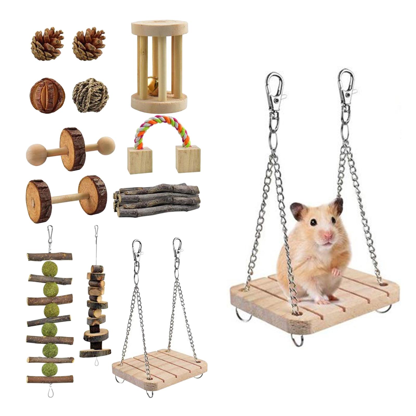 12 Packs Guinea Pig Toys Chinchilla Hamster Roller Rat Chews Toys Bunny Rabbits Exercise Wheels Molar Wooden for Teeth Pet Supplies