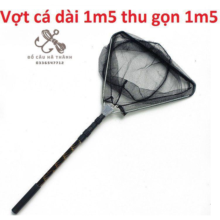 Vợt vớt cá nhôm 1m5 thu gọn 55cm, vành tam giác