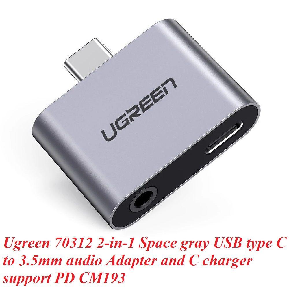 Ugreen UG70312CM193TK 2 trong 1 màu xám bộ chuyển USB type C ra 3.5mm audio và sạc nhanh cổng c chuẩn pd - HÀNG CHÍNH HÃNG