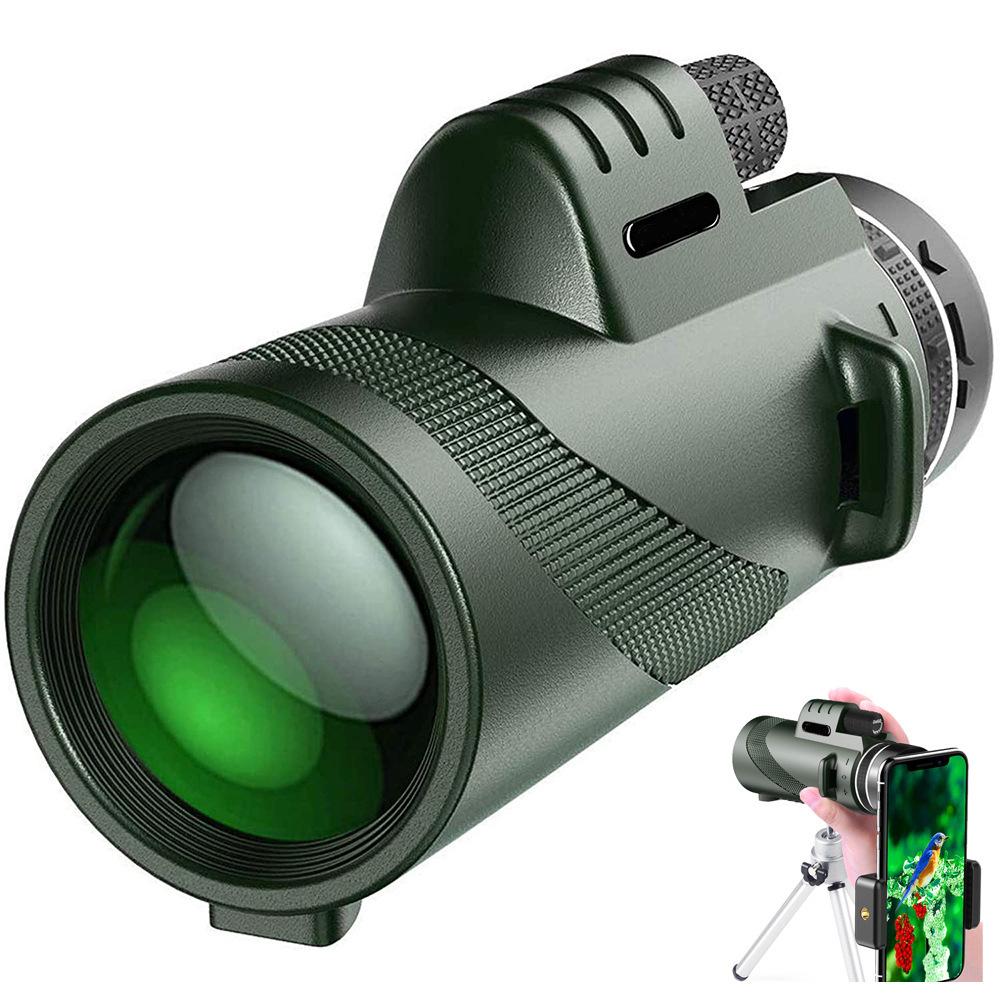 Một mắt 80x100 với Kẹp điện thoại và Chân máy, Ống nhòm Birding cho Người lớn và Trẻ em