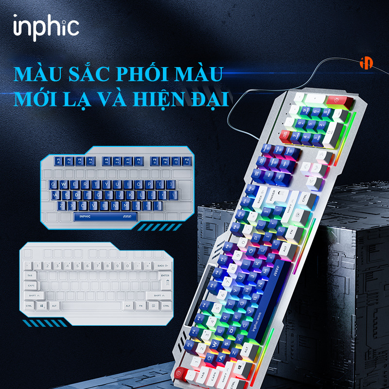Combo bàn phím và chuột có dây chuyên game INPHIC K9 + PW2PRO có đèn led 7 màu cực đẹp dành cho game thủ - Hàng Chính Hãng