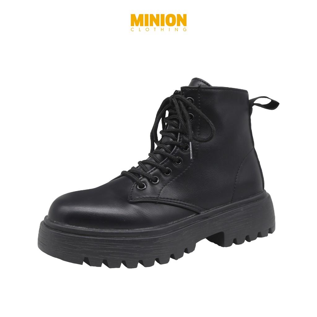 Giày boots cổ cao nữ MINION CLOTHING đế độn 4cm kéo khoá Ulzzang Streetwear chất da PU đi êm chân G2401