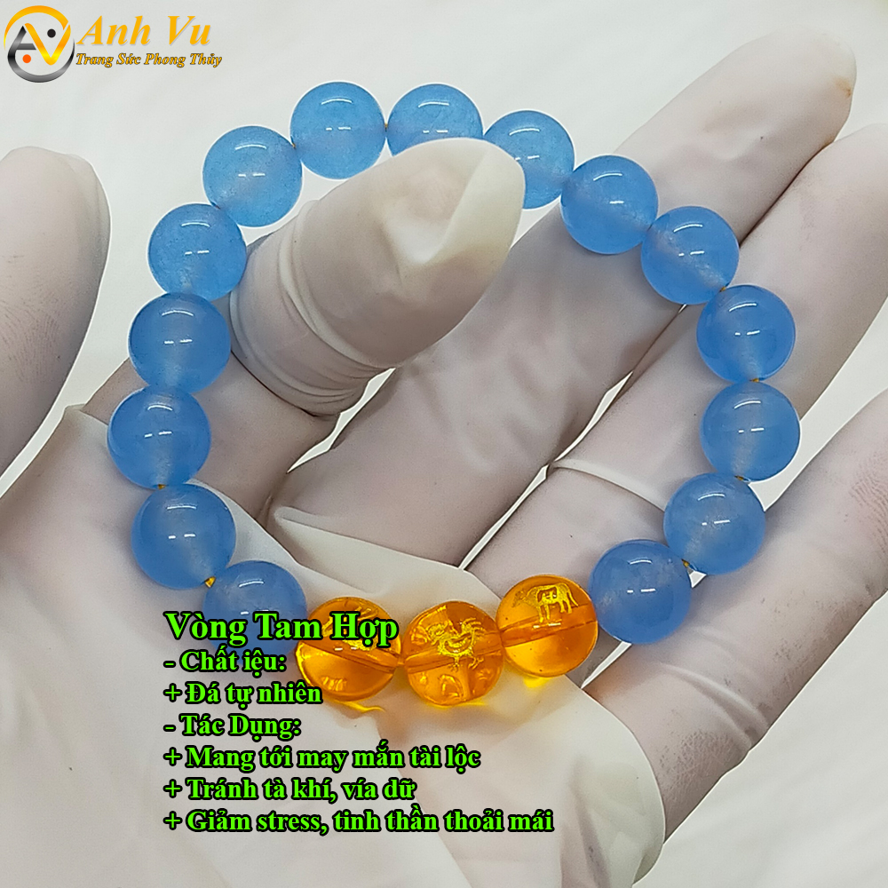 Vòng tam hợp tỵ dậu sửu chất liệu đá mã não tự nhiên - Vòng tay phong thủy cho nữ mệnh thủy - May mắn tài lộc bình an