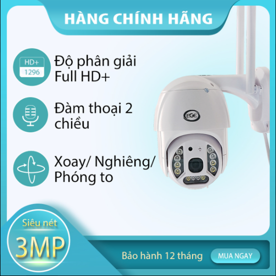 Camera IP Wifi Ngoài Trời EGE N302 FullHD+ 1296P 3MP 12 LED Trợ Sáng Đàm Thoại 2 Chiều - Hỗ Trợ Xoay 360 Độ - Hàng Chính Hãng