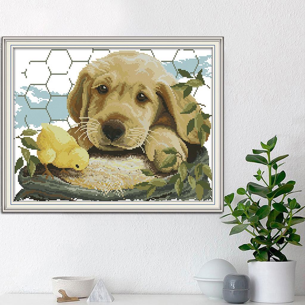 Cute Puppy and Chick Pattern Dimensions Stamped Cross Stitch Kit 11CT 51x40cm