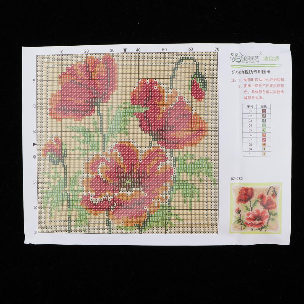 2 Set Flower Latch Hook Kit with Basic Tools Pillow Cover Embroidery Kit