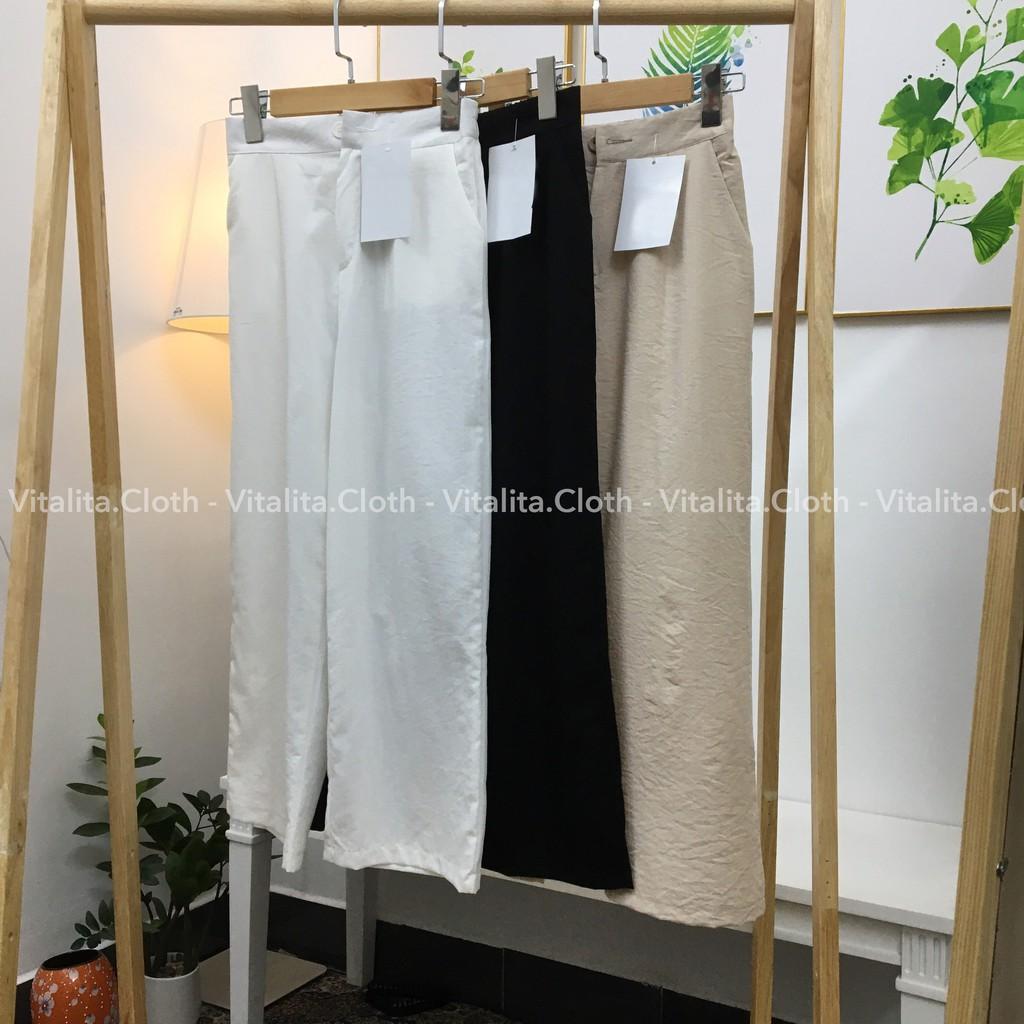 Quần Culottes ống rộng 9 tấc - chất vải đũi xước màu trắng, đen, kem mềm mại mặc cực mát