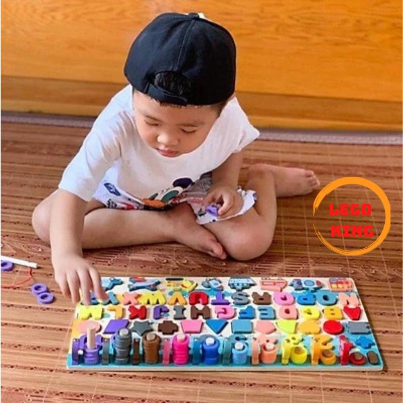 Bộ Đồ chơi bảng chữ, số phát triển trí thông minh, bộ đồ chơi câu cá và ghép số học bằng gỗ