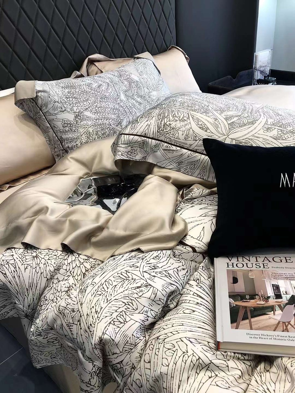Bộ Chăn Ga Gối Drap Giường Tencel 100s Bộ Chăn Ga Gối Đệm 5 Món Chăn Chần Bông Lụa Nhà Hin Home Bedding