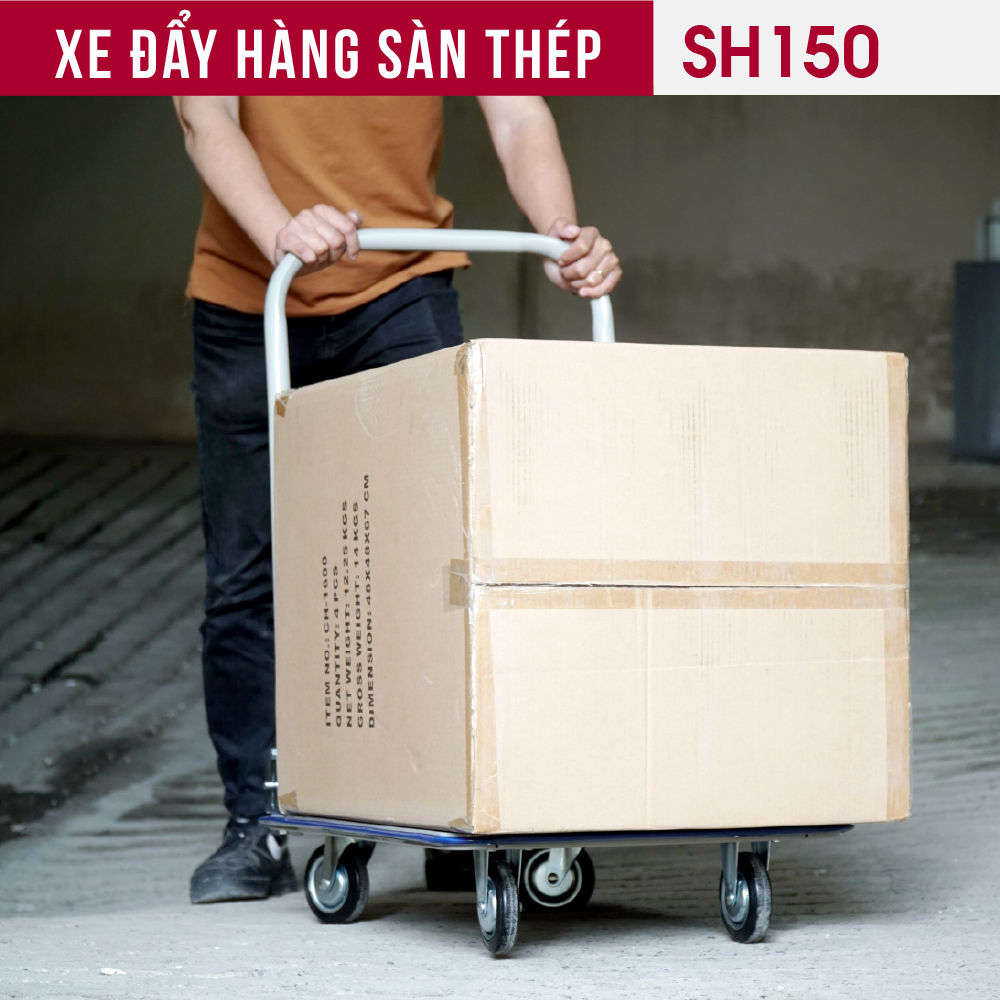 Xe đẩy hàng sàn thép 4 bánh FUJIHOME SH150, tải trọng 100kg - Công nghệ Nhật Bản, xuất xứ chính hãng - Bảo hành 12 tháng