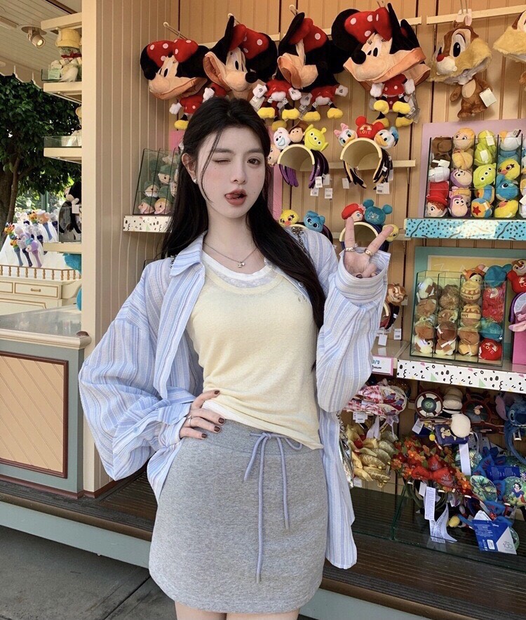 Áo sơ mi khoác ngoài form rộng unisex - Áo sơ mi nữ oversize sọc số 11