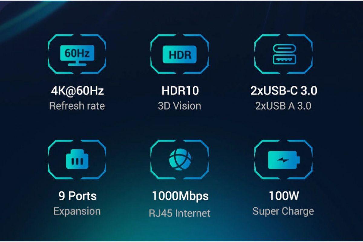 Ugreen UG15375CM498TK Bộ chuyển 9 in 1 USB-C sang 2*USB-C + RJ45 Gigabit + HDMI 4K60HZ + PD + SD + TF + 2*USB3.0 - HÀNG CHÍNH HÃNG