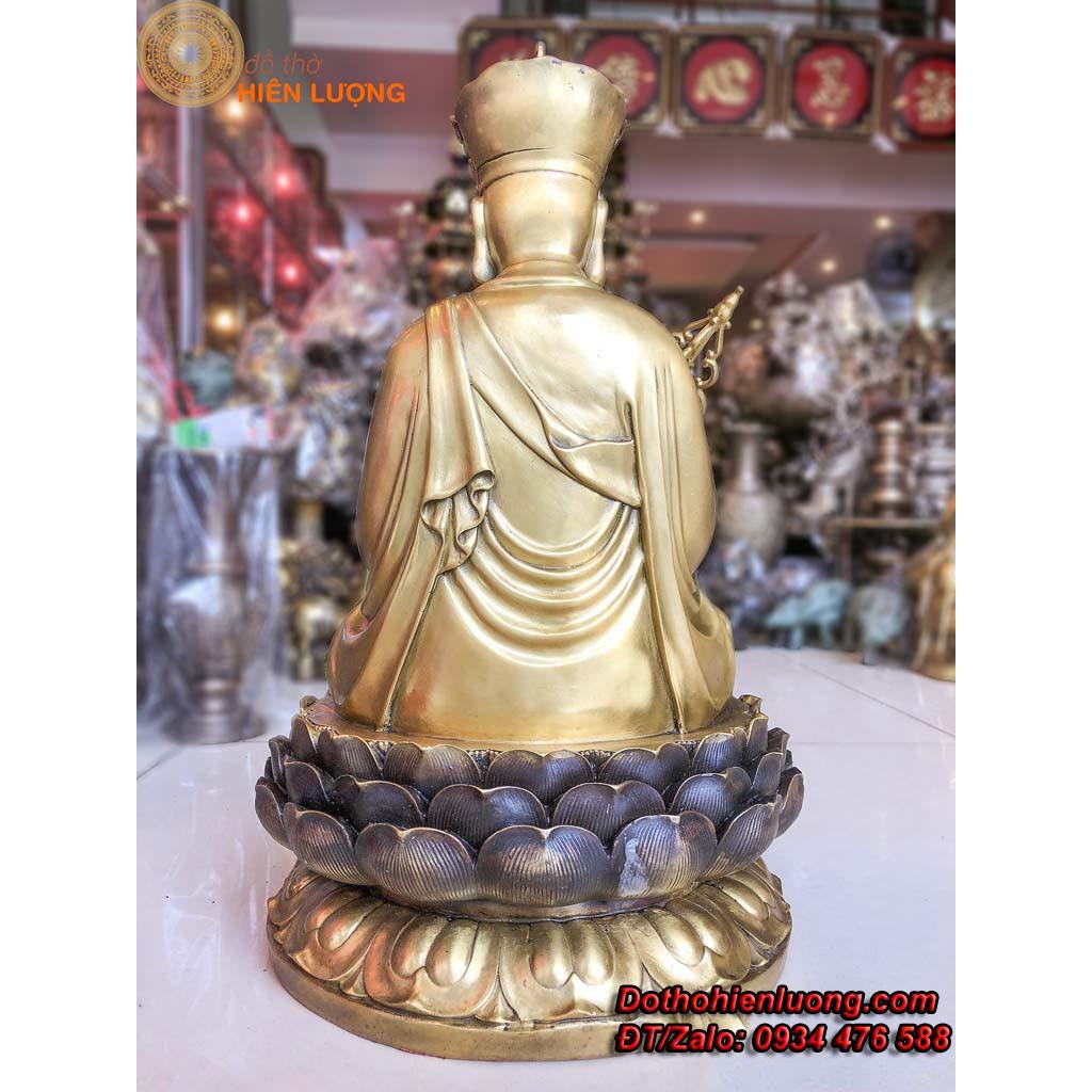 Tượng Đức Địa Tạng Vương Ngồi Đài Sen Màu Đen Bằng Đồng Cao 50cm