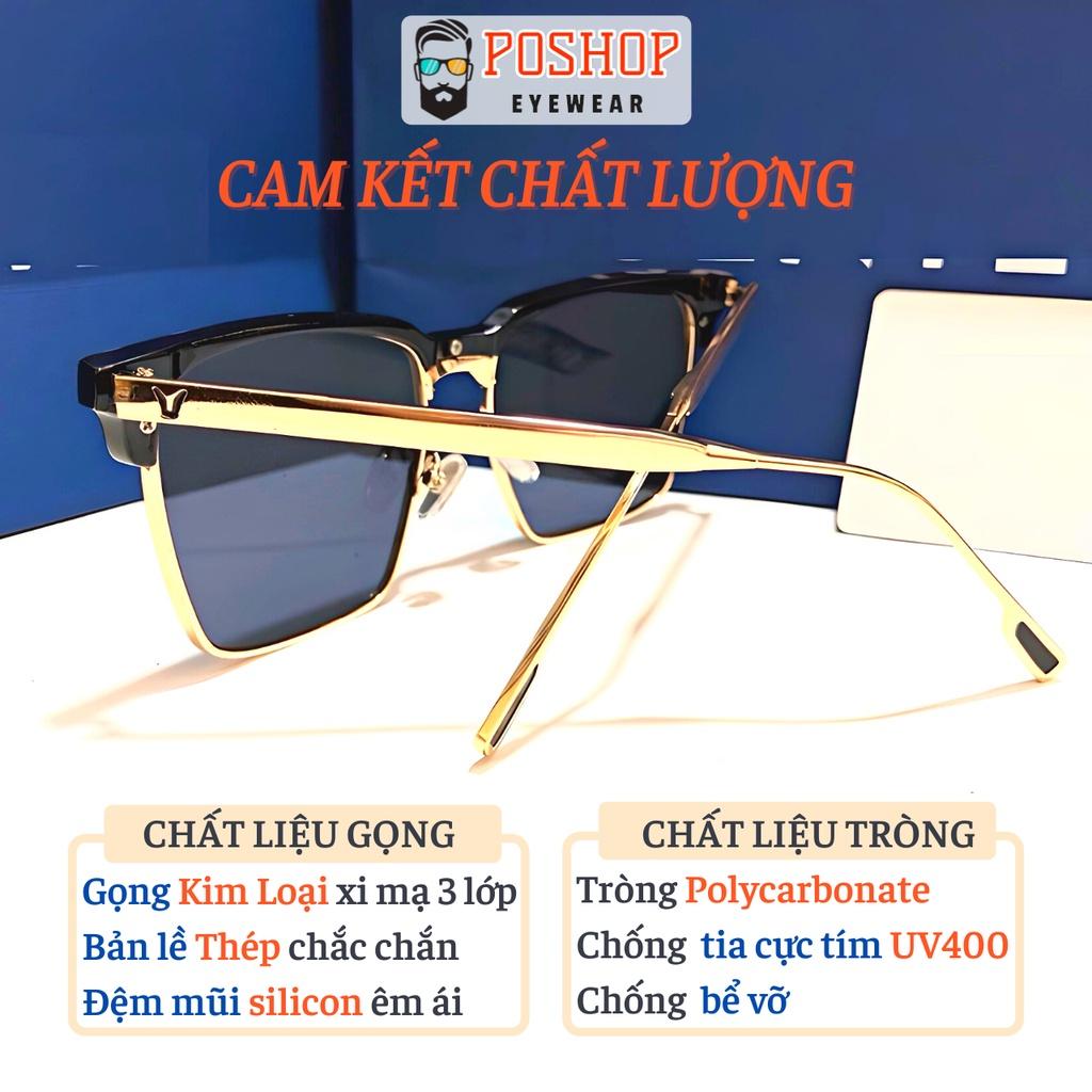 Mắt kính mát nam nữ cao cấp POSHOP gọng kim loại vuông thời trang dễ đeo chống tia cực tím uv400 VSAT