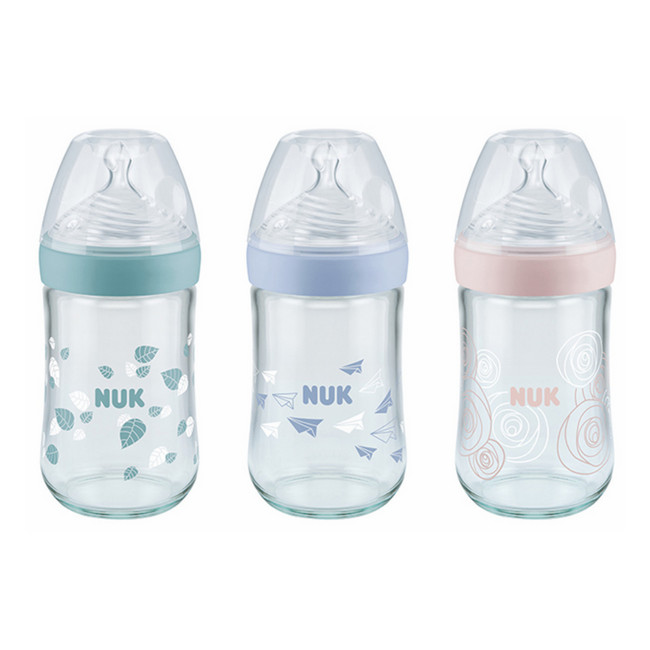 Bình Sữa Thủy Tinh 240ml Nature Sense Núm Ti Silicone S1 Nuk NU21498 (Size M) - Màu Ngẫu Nhiên