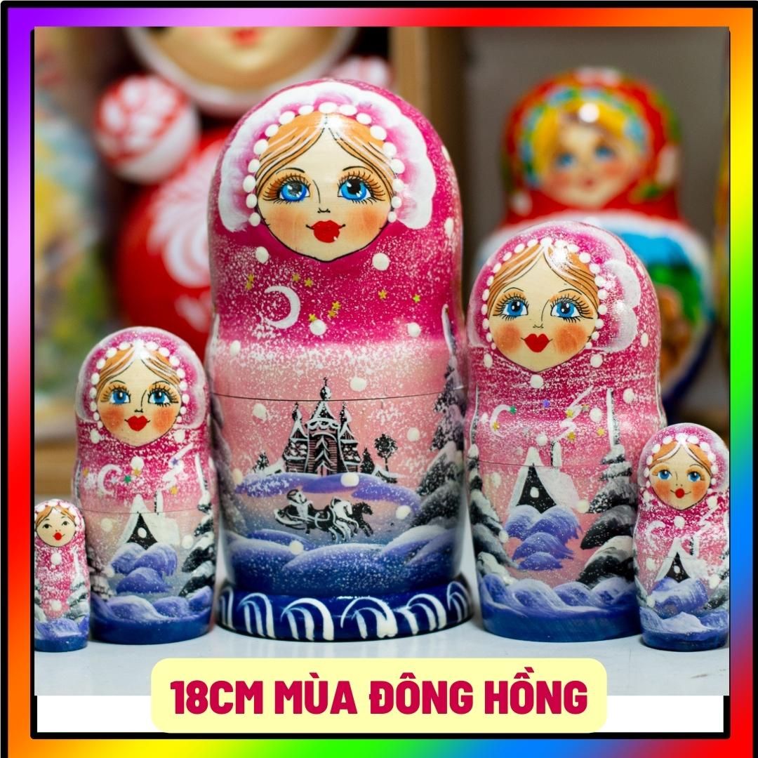 (RẤT ĐẸP VÀ ĐỘC ĐÁO) BỘ BÚP BÊ NGA MATRYOSHKA 5 LỚP 18CM QUÀ LƯU NIỆM "PHONG CẢNH MÙA ĐÔNG" NHIỀU MÀU CỰC ĐẸP