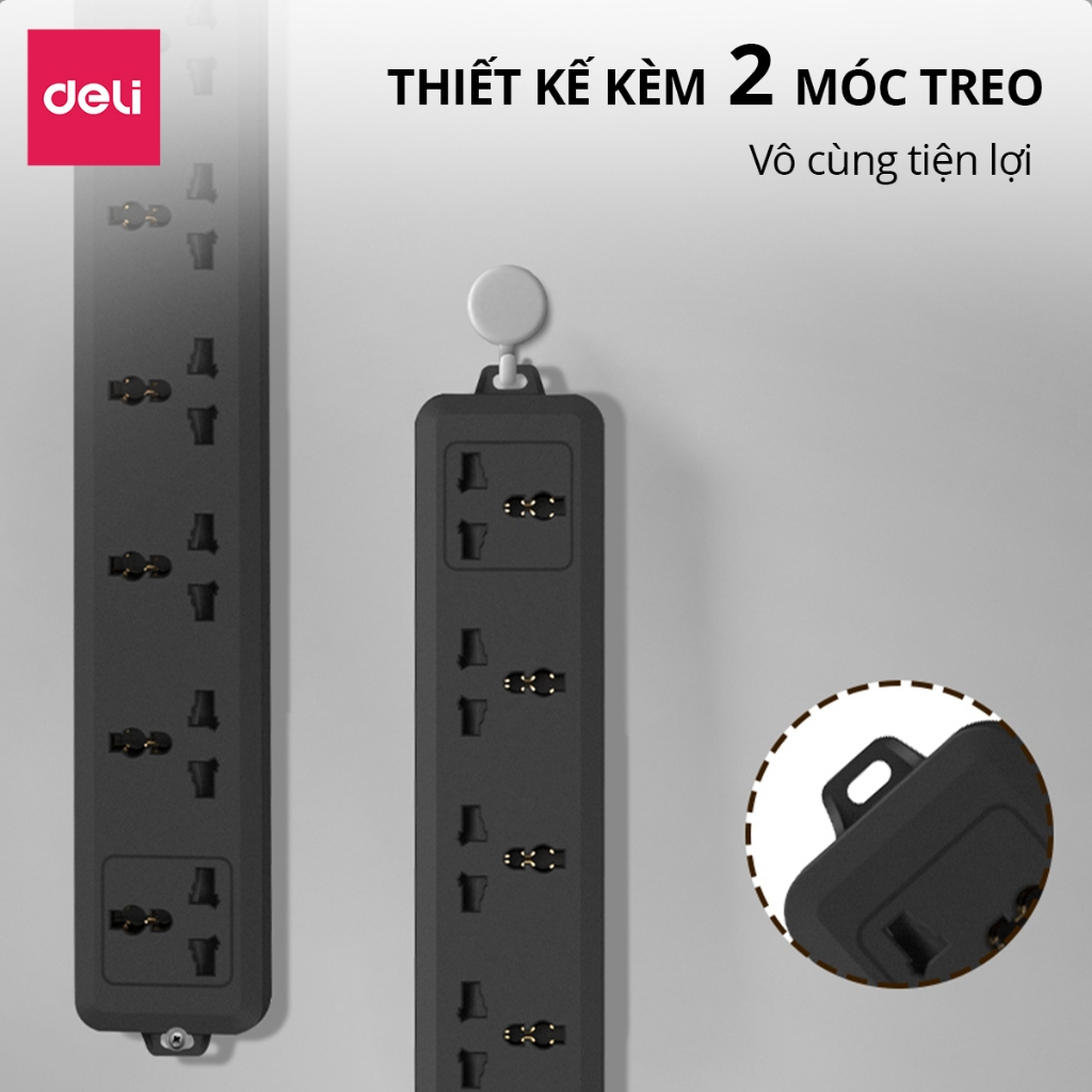 [MẪU MỚI] Ổ Cắm Điện Deli Ổ ĐIện Đa Năng Chống Cháy Nổ 2500W Cổng Sạc USB/ TypeC Thông Minh Nhiều Màu Lựa Chọn