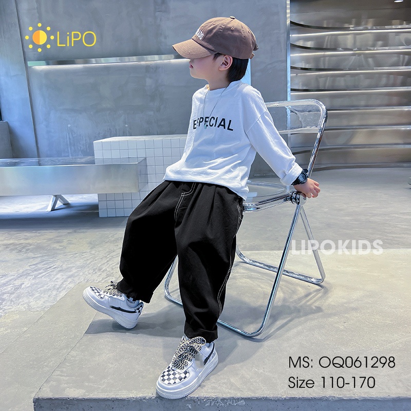 Quần kaki bé trai, Quần ống rộng cho bé màu đen 4 5 6 7 8 9 10 12 14 tuổi OQ060 Lipokids