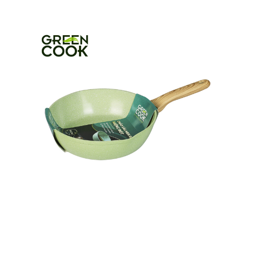 Chảo nhôm sâu men đá ceramic miệng rót Green Cook GCP231-28IH màu xanh 10 lớp chống dính sử dụng được trên tất cả các loại bếp - greencook