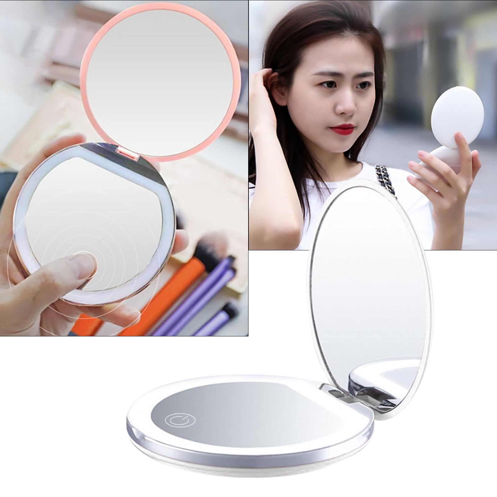 Makeup Mirror Compact Cosmetic Folding Portable Pocket With LED Lights Lamps