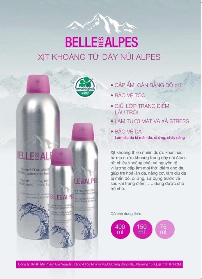 XỊT KHOÁNG PHÁP BELL DES ALPES MINERAL WATERSPRAY FROM THE ALPES