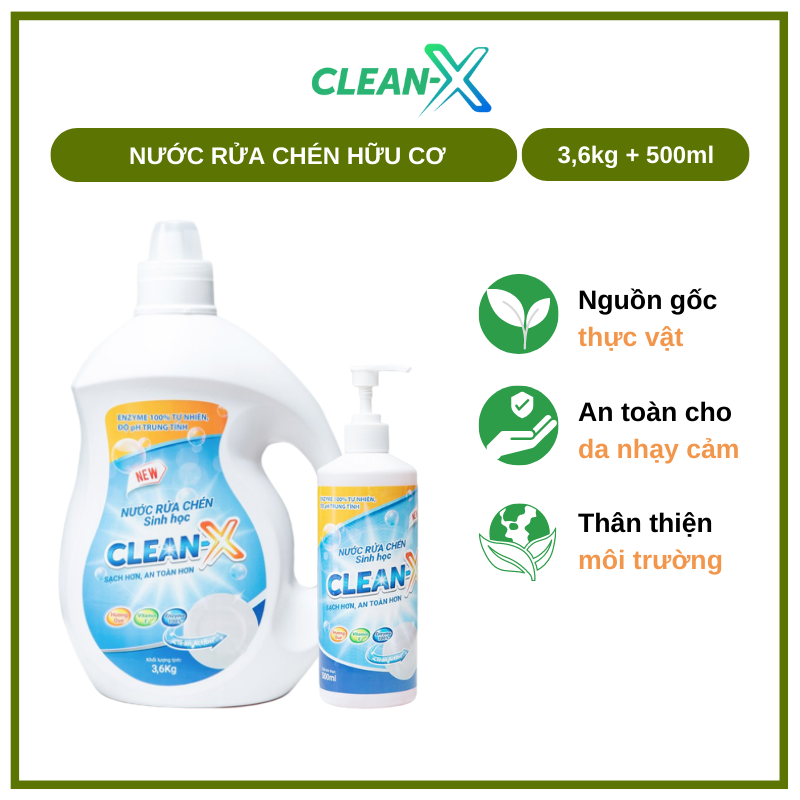 NƯỚC RỬA CHÉN BÁT SINH HỌC CLEANX  500ml