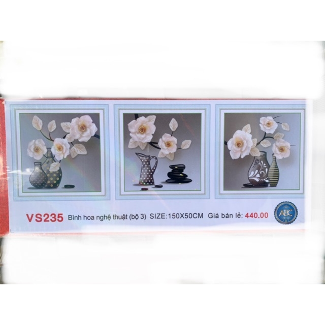 Tranh đính đá Bình hoa nghệ thuật 3 bức - chưa đính