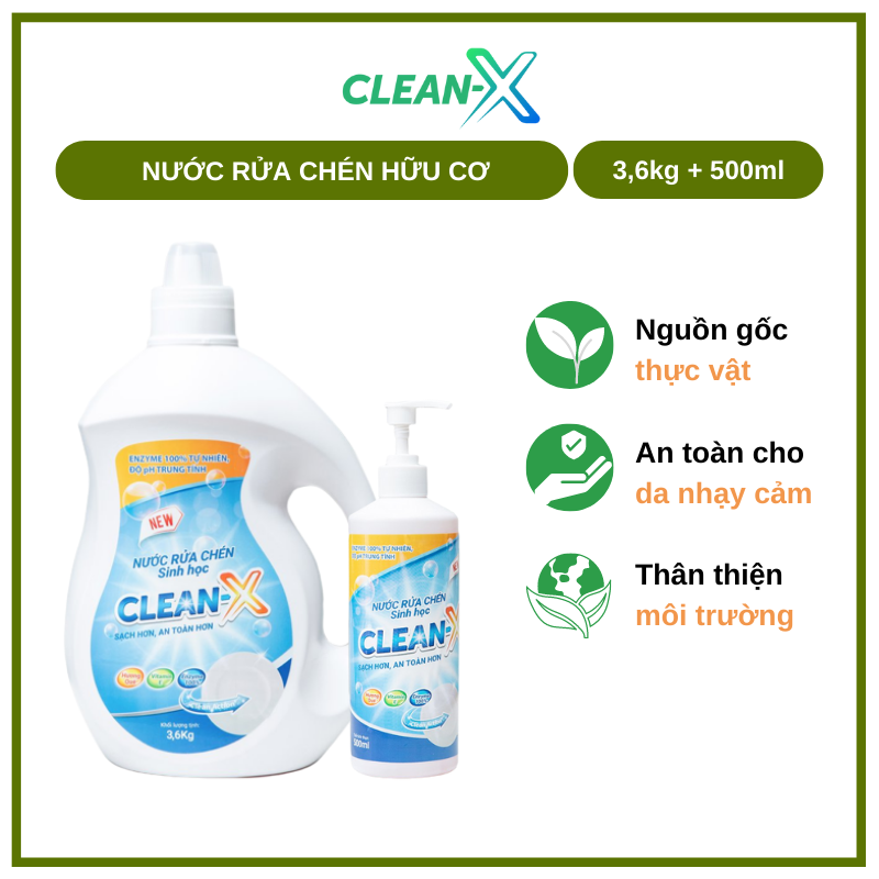 COMBO 2 Can 3,6KG - NƯỚC RỬA CHÉN BÁT SINH HỌC CLEANX 3.6kg