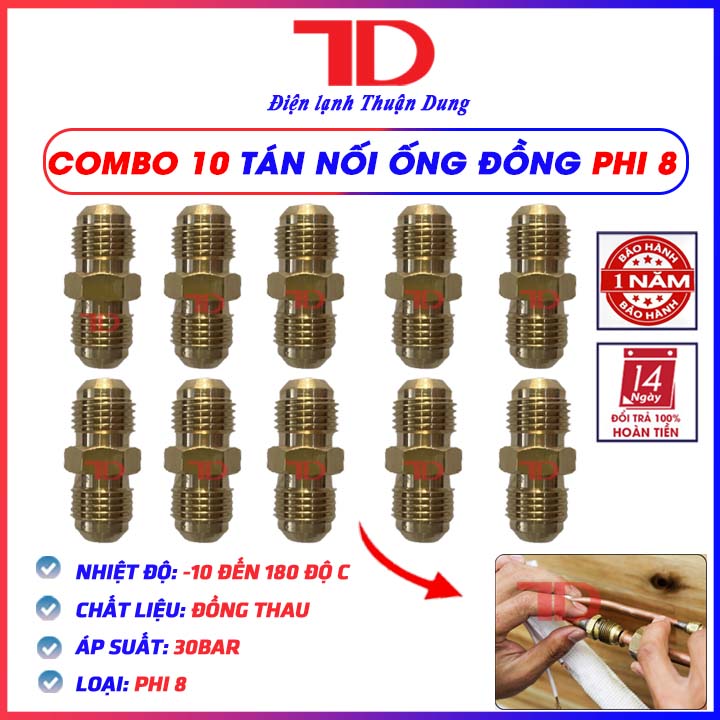 Combo 10 Ốc Nối Ống Đồng Phi 8 - Điện Lạnh Thuận Dung