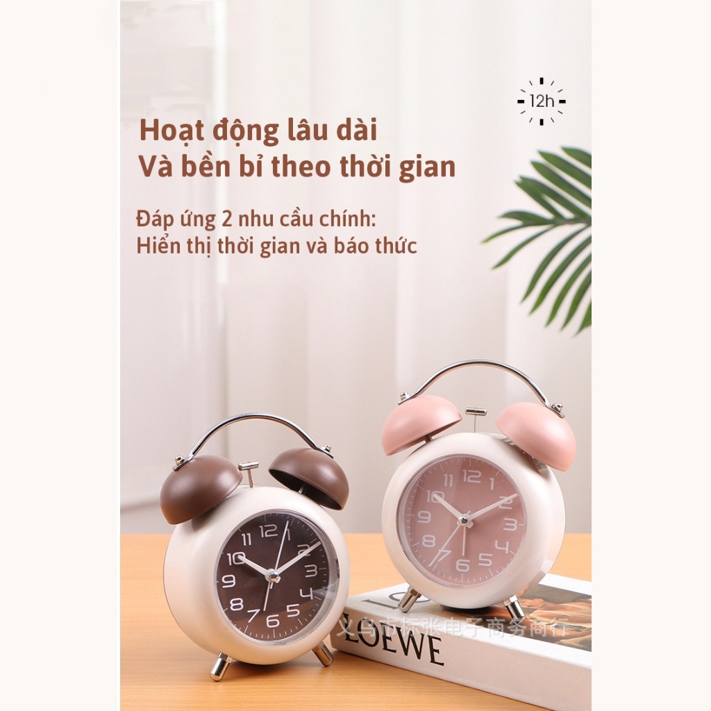 Đồng hồ báo thức Chuông kêu to để bàn Decor đẹp mini vintage Laluna đủ màu kim loại tích hợp đèn ngủ