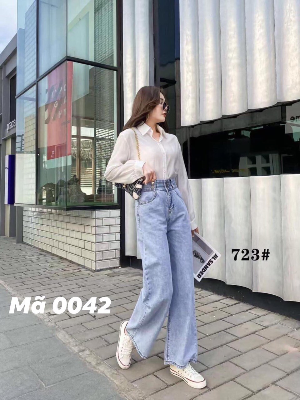 Quần Jeans Nữ Ống Rộng Lưng Cao - 0042