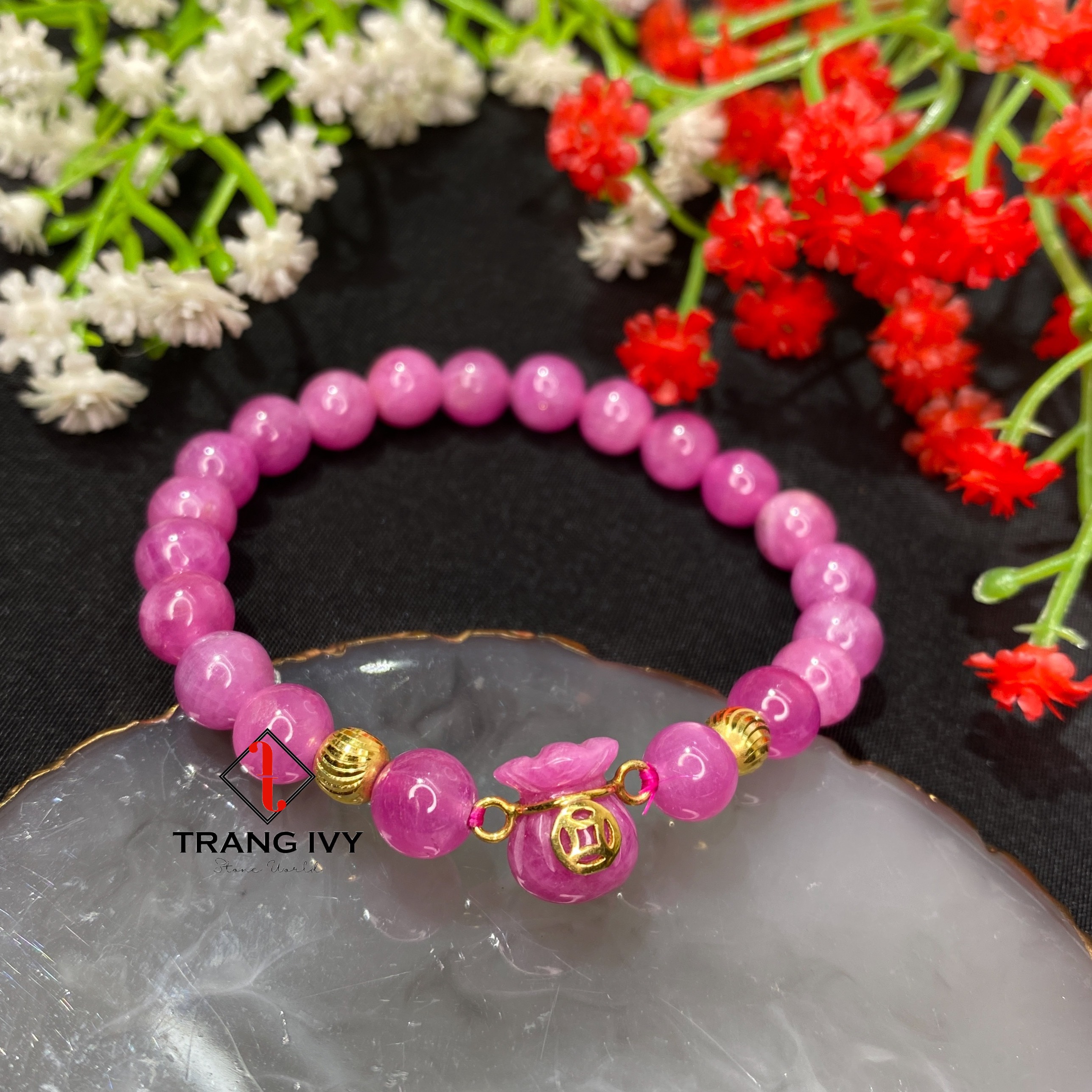 Vòng Đá Ruby Hồng Mix Túi Tiền