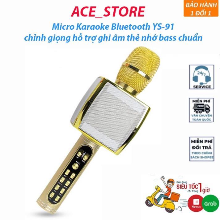 Micro Karaoke Bluetooth YS-91 Mic không dây có chỉnh giọng hỗ trợ ghi âm thẻ nhớ bass chuẩn BH6 tháng