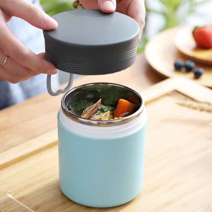 Cốc Đựng Cháo Kèm Muỗng Và Túi Giữ Nhiệt, Hộp Đựng Cháo Canh Soup Bền Đẹp Có Tay Xách Nắp Đậy