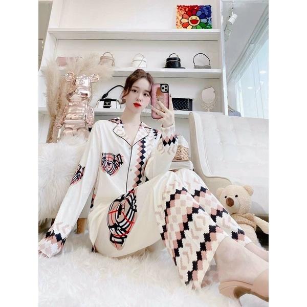 Bộ Pyjama Lụa xước cao cấp họa tiết siêu sang