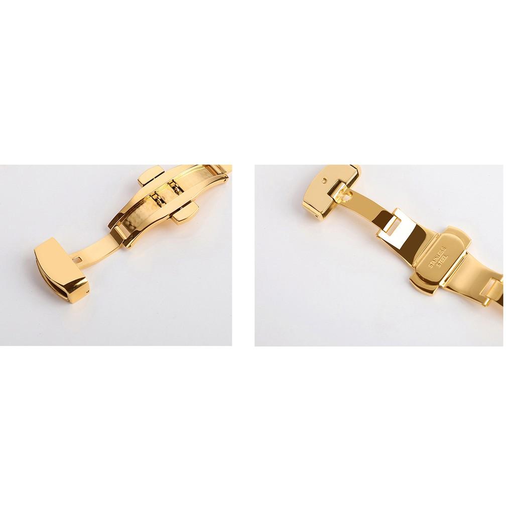 Dây da đồng hồ nam nữ DA BÒ THẬT MỊN 4 lớp KÈM KHÓA BƯỚM ĐÔI thép không gỉ 316L, siêu mềm